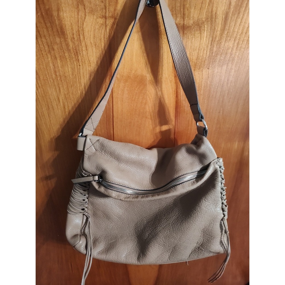 Vince Camuto Pebbled Leather Shoulder Bag Taupe Genine Leather  Laced Boho